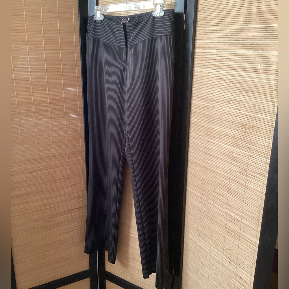 ♦️ Vintage WRAPPER Black Pinstripe Pants Y2K Sz 7 wide leg trousers